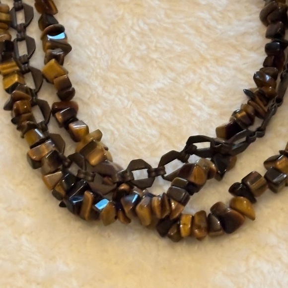 Elegant Tiger’s eye /brass glass Multi-Strand Necklace - Picture 7 of 7